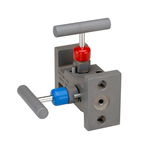 2 Valve Manifold, Hard Seat, Flange x 1/2 NPT Female, Steel, 0.187" Orifice